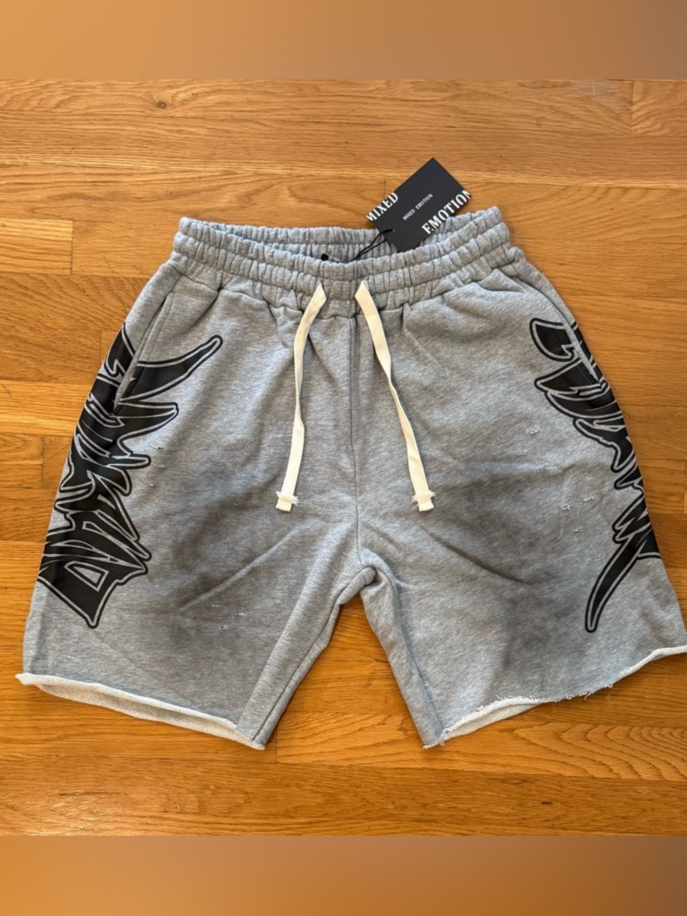 Men’s Gray Athletic Sweat Shorts with Black Side Graphics